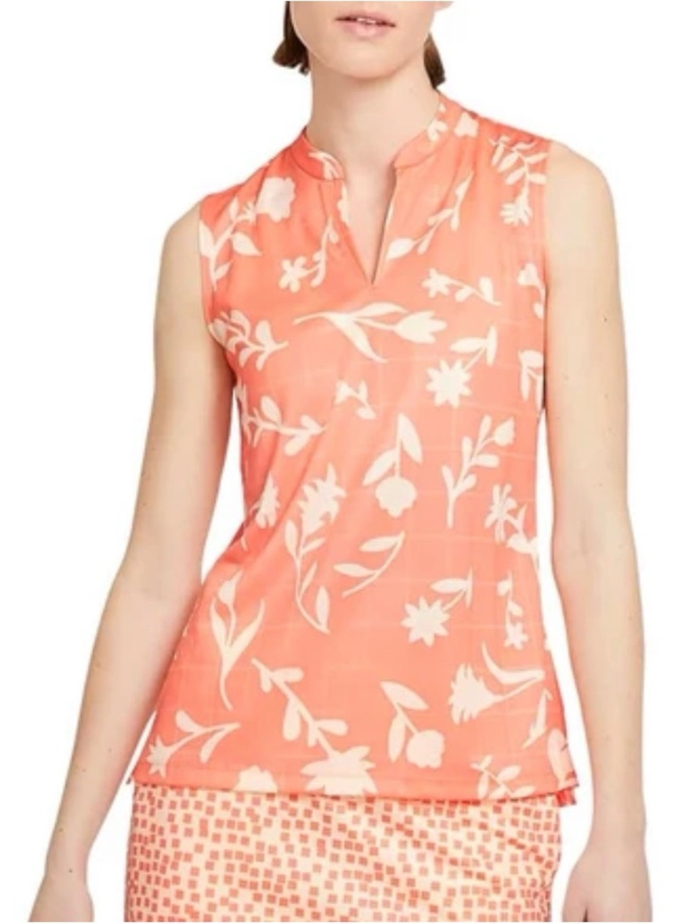 Nike Coral Floral Sleeveless Split-Neck Polo